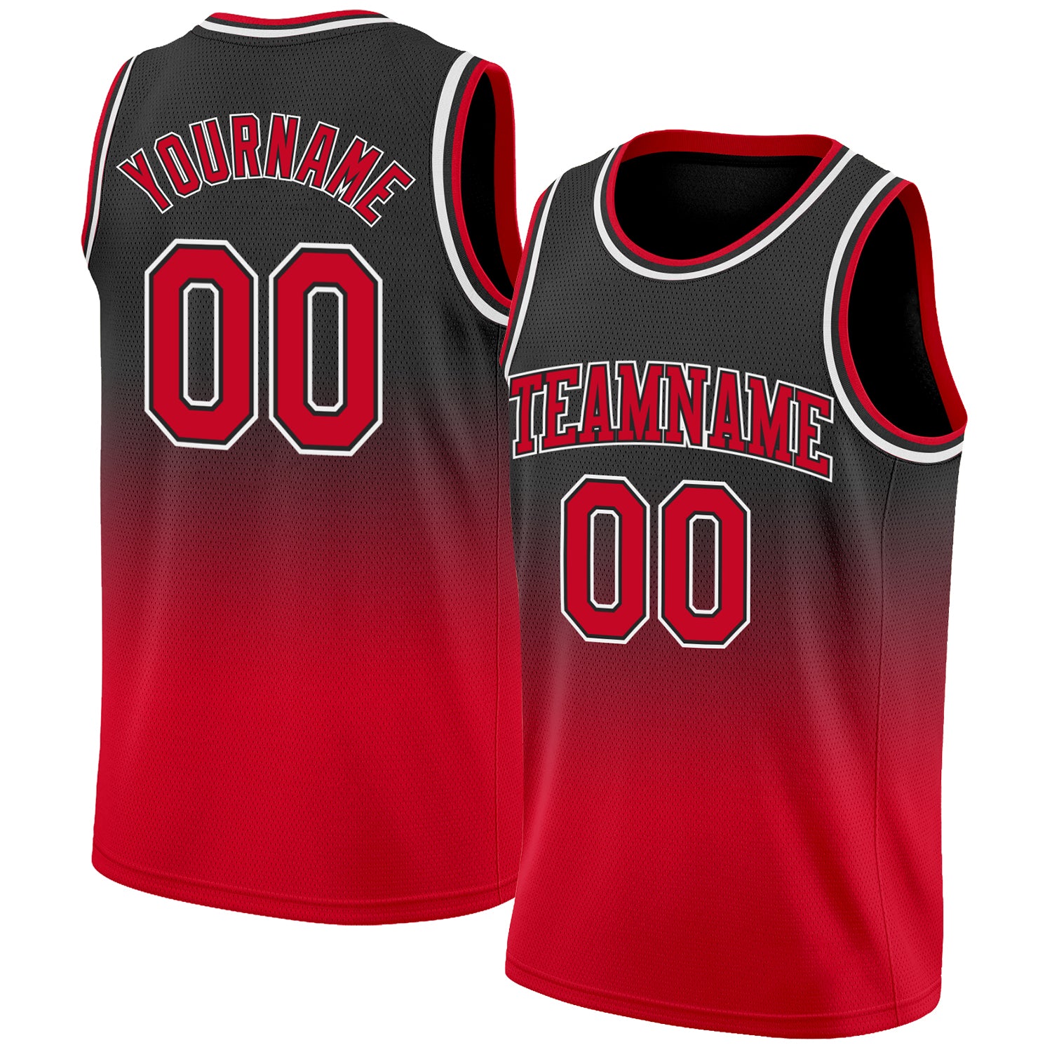 Custom Black Red-White Authentic Fade Fashion Basketball Jersey