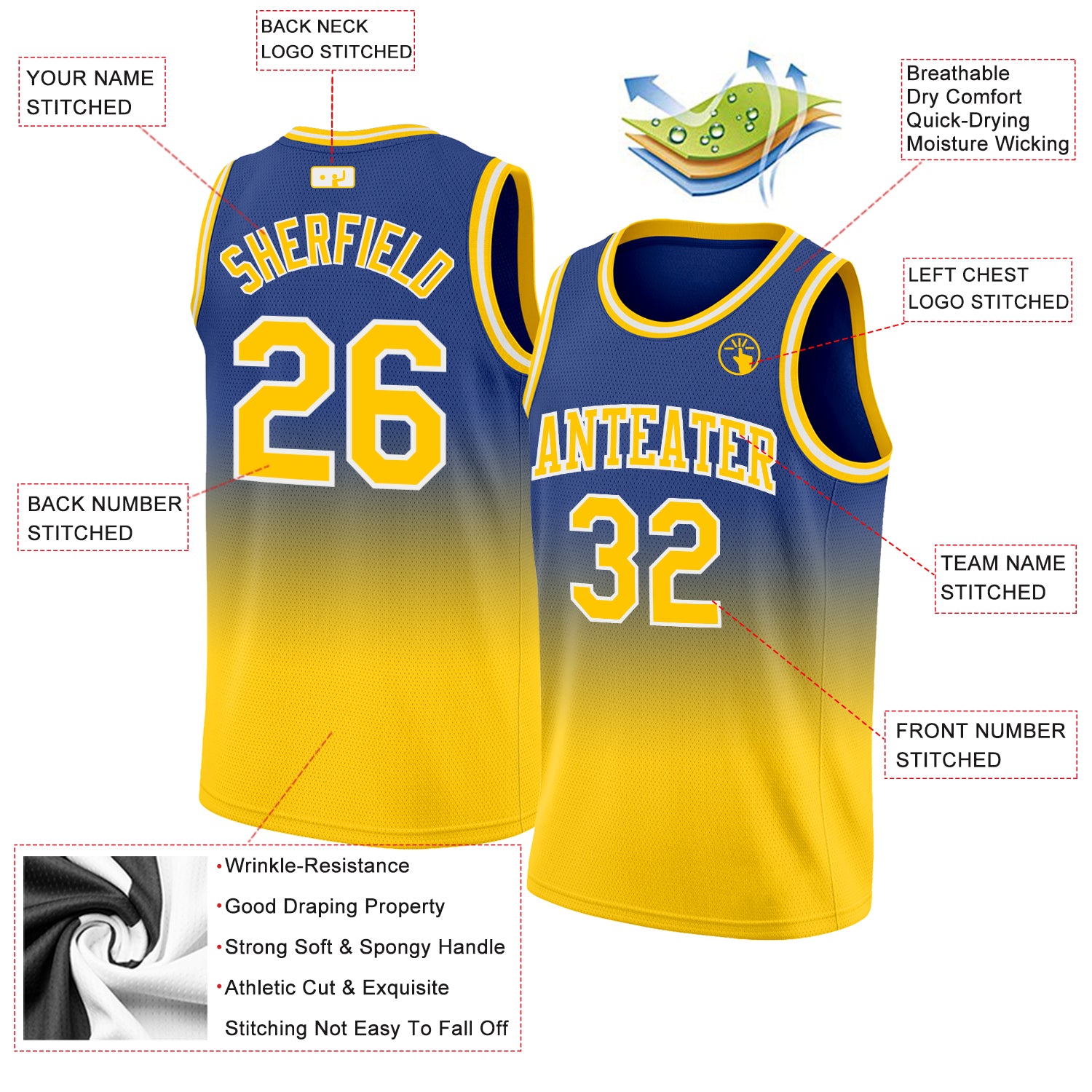 Custom Royal Gold-White Authentic Fade Fashion Basketball Jersey