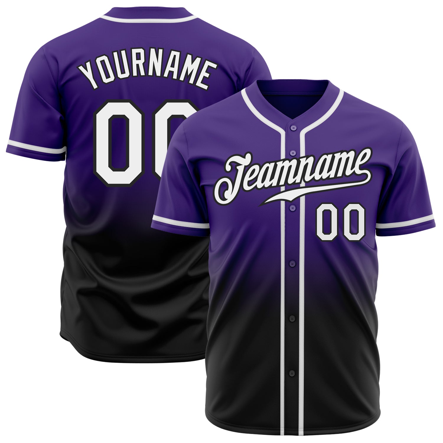 Custom Purple White-Black Authentic Fade Fashion Baseball Jersey