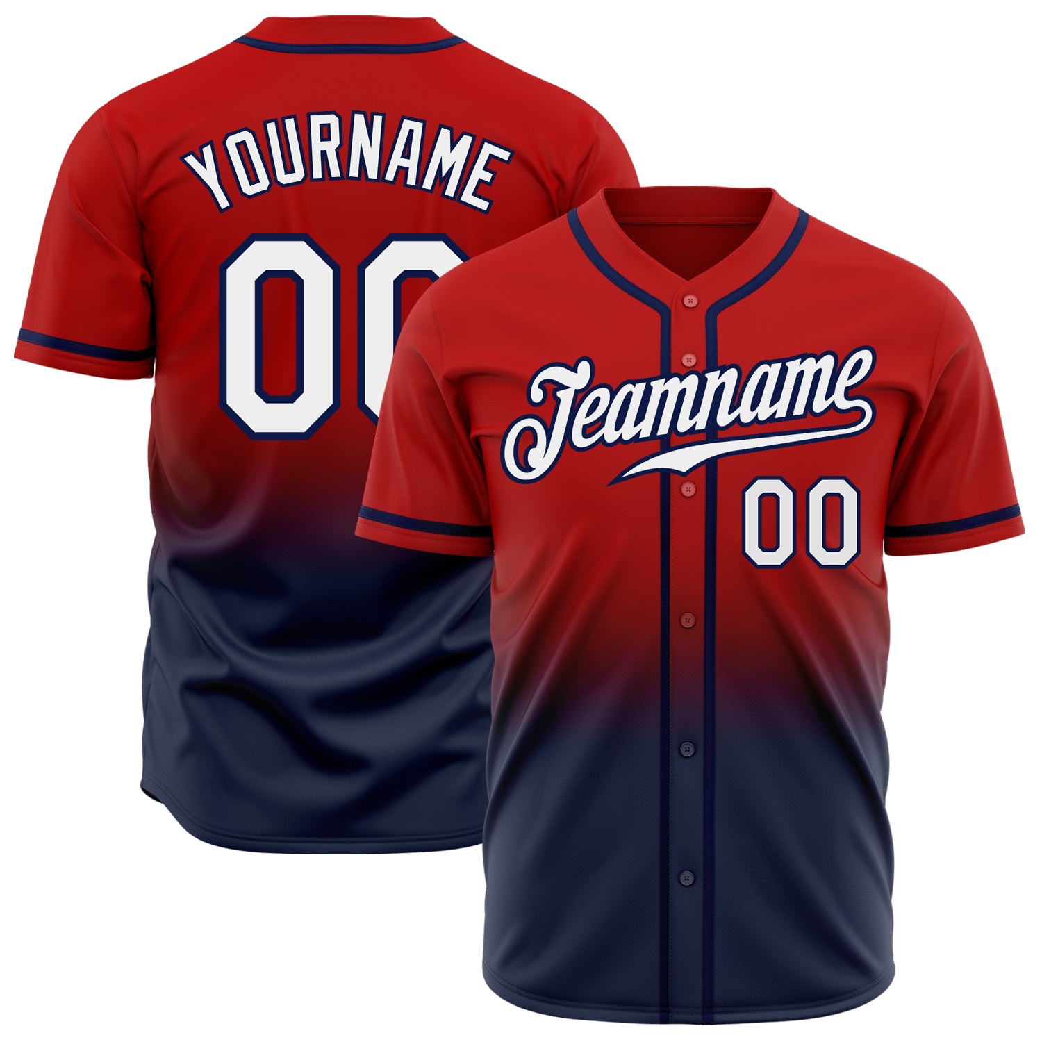 Custom Red White-Navy Authentic Fade Fashion Baseball Jersey