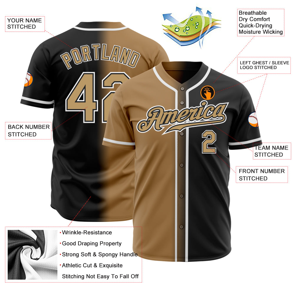 Custom Black Old Gold-White Authentic Gradient Fashion Baseball Jersey