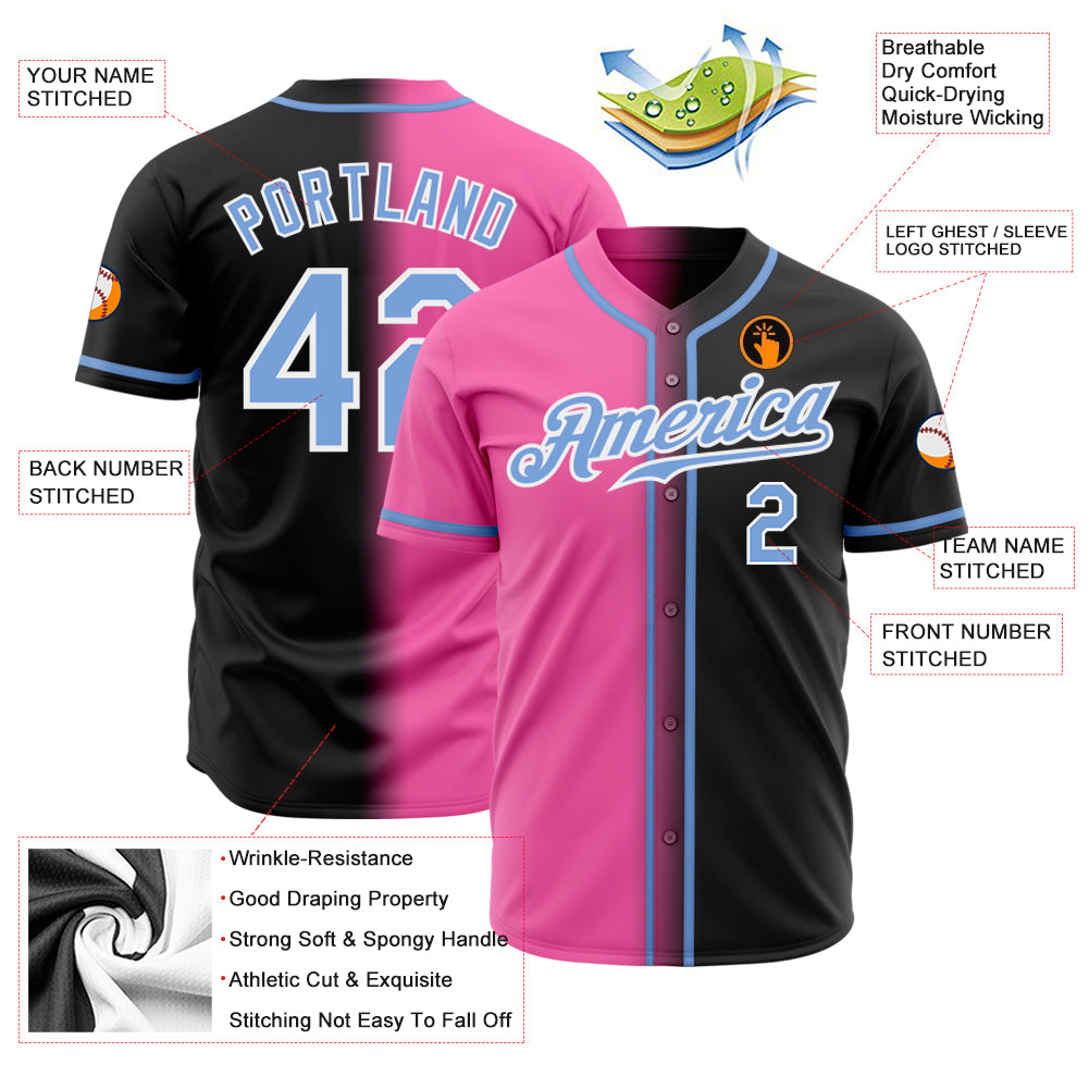 Custom Black Light Blue Pink-White Authentic Gradient Fashion Baseball Jersey
