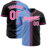 Custom Black Pink Light Blue-White Authentic Gradient Fashion Baseball Jersey