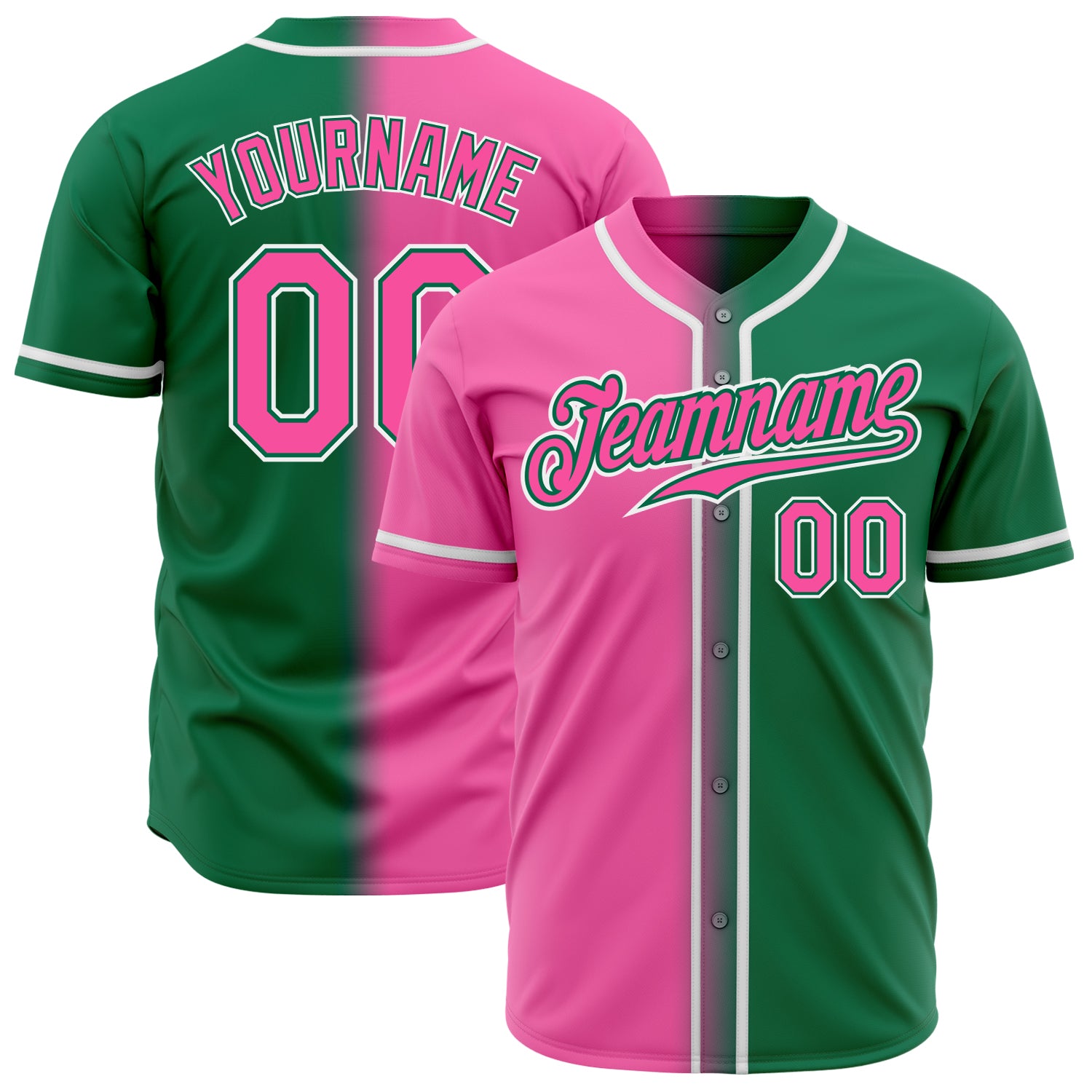 Custom Kelly Green Pink-White Authentic Gradient Fashion Baseball Jersey