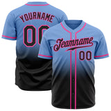 Custom Light Blue Black-Pink Authentic Fade Fashion Baseball Jersey