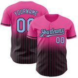 Custom Pink Pinstripe Light Blue-Black Authentic Fade Fashion Baseball Jersey