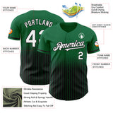 Custom Kelly Green Pinstripe White-Black Authentic Fade Fashion Baseball Jersey
