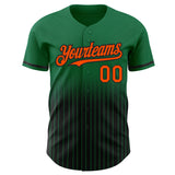 Custom Kelly Green Pinstripe Orange-Black Authentic Fade Fashion Baseball Jersey