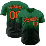 Custom Kelly Green Pinstripe Orange-Black Authentic Fade Fashion Baseball Jersey