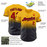 Custom Gold Pinstripe Red-Navy Authentic Fade Fashion Baseball Jersey