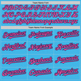 Custom Sky Blue Pinstripe Pink-Navy Authentic Fade Fashion Baseball Jersey