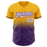 Custom Gold Pinstripe White-Purple Authentic Fade Fashion Baseball Jersey