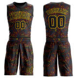 Custom Figure Black-Gold Round Neck Sublimation Basketball Suit Jersey
