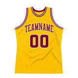 Custom Gold Maroon-White Authentic Throwback Basketball Jersey