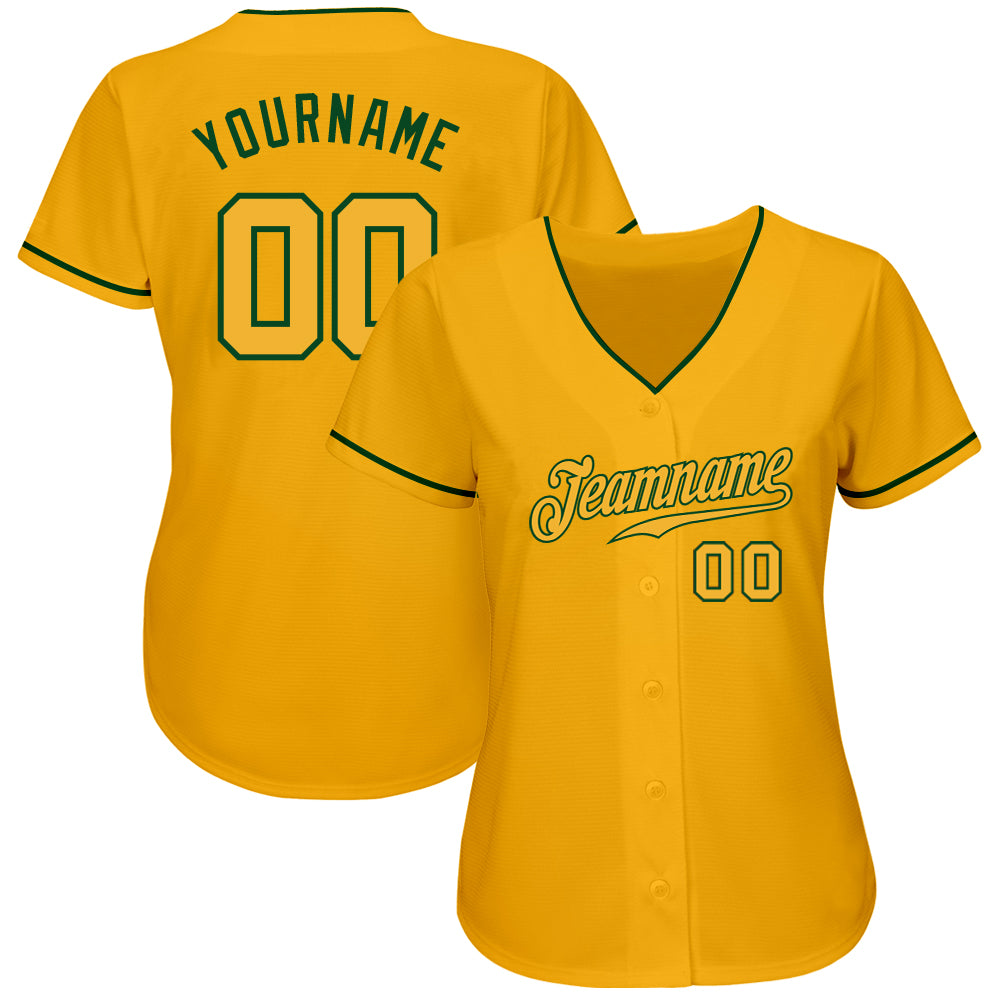 Custom Gold Gold-Green Authentic Baseball Jersey