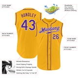Custom Gold Purple-White Authentic Sleeveless Baseball Jersey