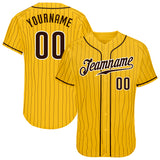 Custom Yellow Brown Pinstripe Brown-White Authentic Baseball Jersey