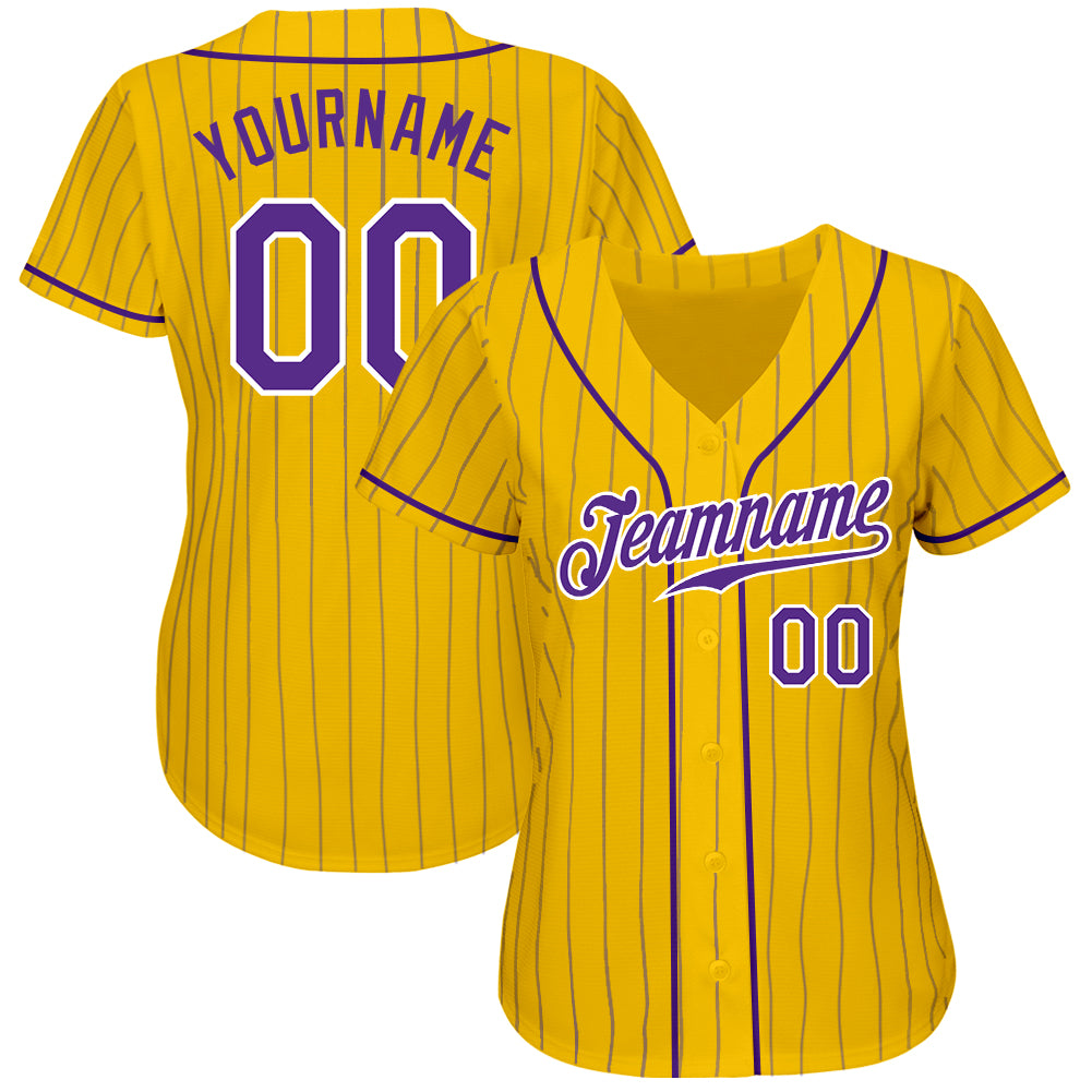 Custom Yellow Purple Pinstripe Purple-White Authentic Baseball Jersey