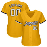 Custom Gold White-Navy Authentic Baseball Jersey