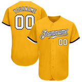 Custom Gold White-Navy Authentic Baseball Jersey