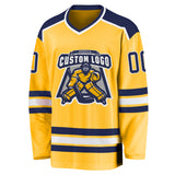 Custom Gold Navy-White Hockey Jersey