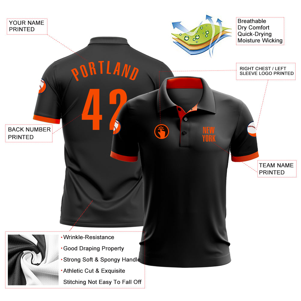 Custom Black Orange Performance Golf Polo Shirt