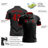 Custom Black Red Performance Golf Polo Shirt