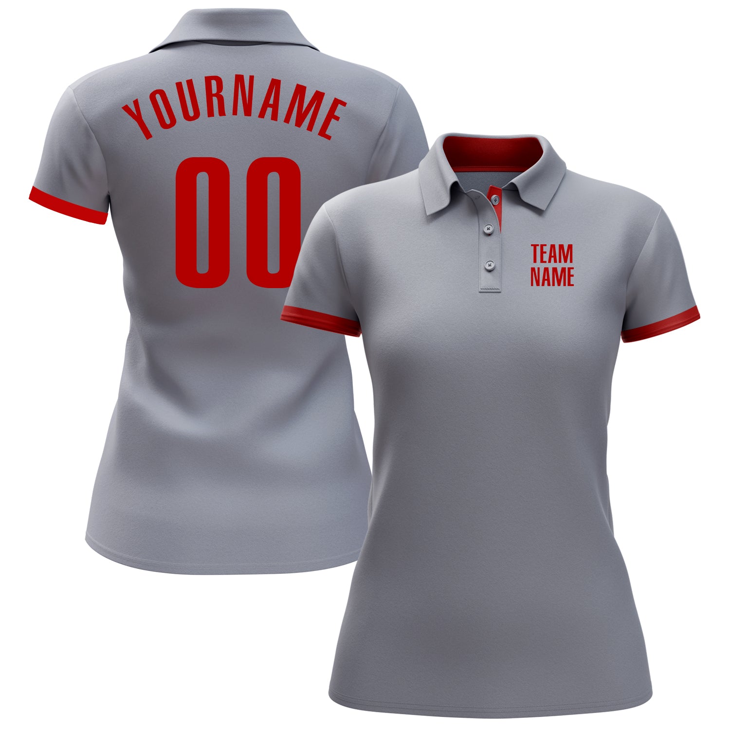 Custom Gray Red Performance Golf Polo Shirt