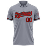 Custom Gray Red-Black Performance Vapor Golf Polo Shirt