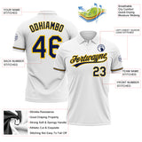 Custom White Navy-Yellow Performance Vapor Golf Polo Shirt