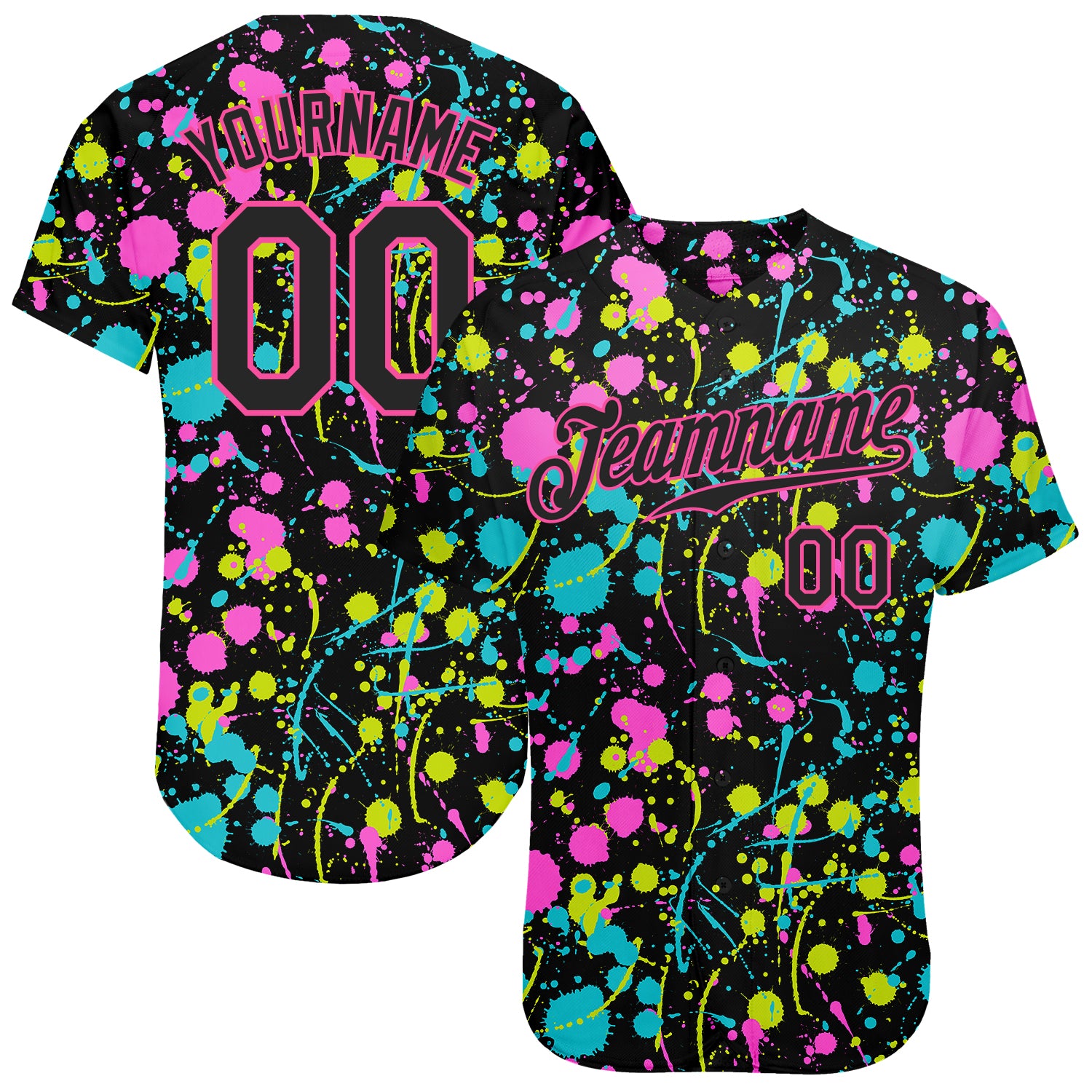 Custom Graffiti Pattern Black-Pink 3D Neon Splatter Authentic Baseball Jersey