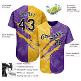 Custom Graffiti Pattern Black Yellow-Purple 3D Scratch Authentic Baseball Jersey