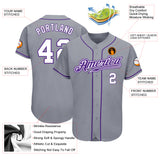 Custom Gray White-Purple Authentic Baseball Jersey