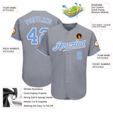 Custom Gray Light Blue-White Authentic Baseball Jersey