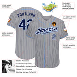 Custom Gray Navy Pinstripe Navy-Light Blue Authentic Baseball Jersey