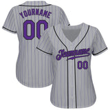 Custom Gray Purple Pinstripe Purple-Black Authentic Baseball Jersey