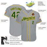 Custom Gray Green Pinstripe Green-Gold Authentic Baseball Jersey
