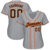 Custom Gray Black Pinstripe Black-Orange Authentic Baseball Jersey