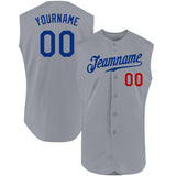 Custom Gray Royal-Red Authentic Sleeveless Baseball Jersey