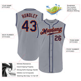 Custom Gray Navy-Orange Authentic Sleeveless Baseball Jersey
