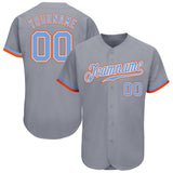 Custom Gray Powder Blue White-Orange Authentic Baseball Jersey