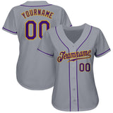 Custom Gray Purple-Gold Authentic Baseball Jersey
