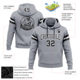 Custom Stitched Gray Black-White Football Pullover Sweatshirt Hoodie