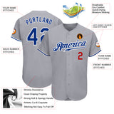 Custom Gray Royal-Red Authentic Baseball Jersey