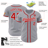Custom Gray White Pinstripe Red Authentic Baseball Jersey