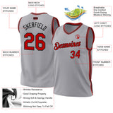 Custom Gray Red-Black Authentic Throwback Basketball Jersey