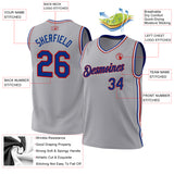 Custom Gray Royal-Red Authentic Throwback Basketball Jersey