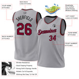 Custom Gray Maroon-Black Authentic Throwback Basketball Jersey