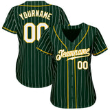 Custom Green White Pinstripe White-Gold Authentic Baseball Jersey