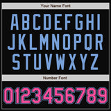 Custom Black Pink-Light Blue Bomber Full-Snap Varsity Letterman Jacket